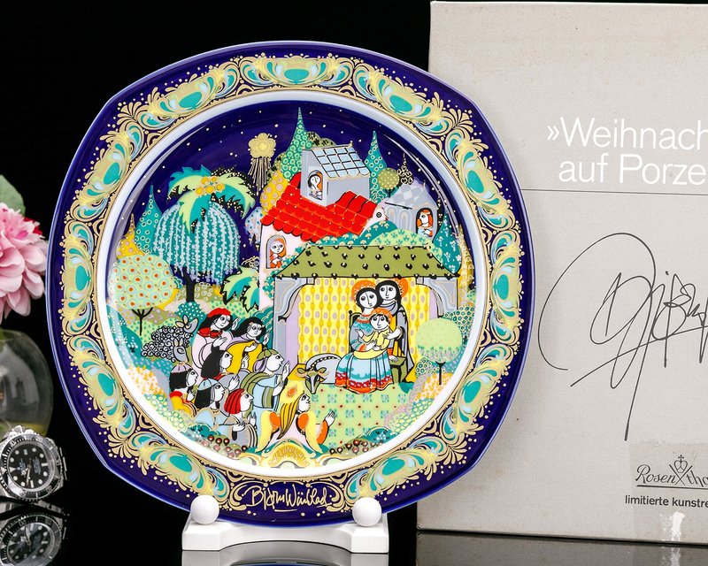 德国制 Rosenthal 1983年度圣诞金彩瓷盘 圣夜颂歌生日纪念盘 - 墙贴/壁贴 - 瓷 
