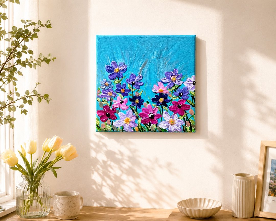 【春风拂花】疗愈花卉厚涂挂画 - 20×20 手绘压克力原作 - 摆饰 - 棉 