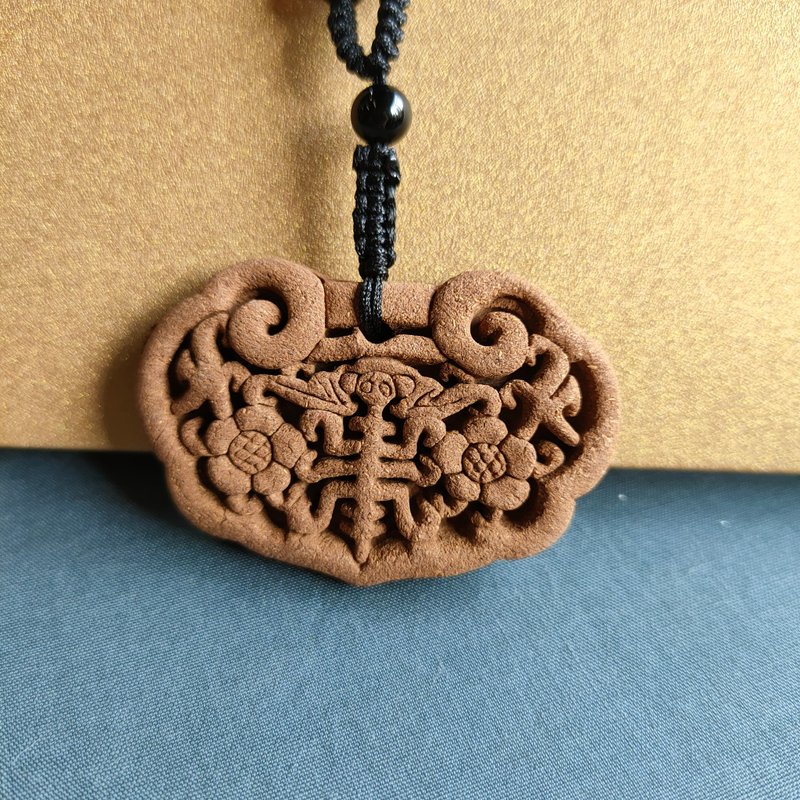 手手桂花/单面长寿如意香牌项链 - 项链 - 其他材质 咖啡色