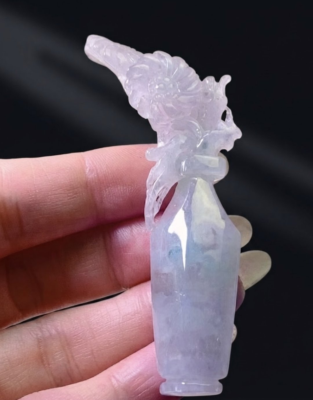 冰种翡翠巧雕花开富贵瓶瓶安安 | 天然缅甸玉A货翡翠 | 送礼 - 摆饰 - 玉石 透明