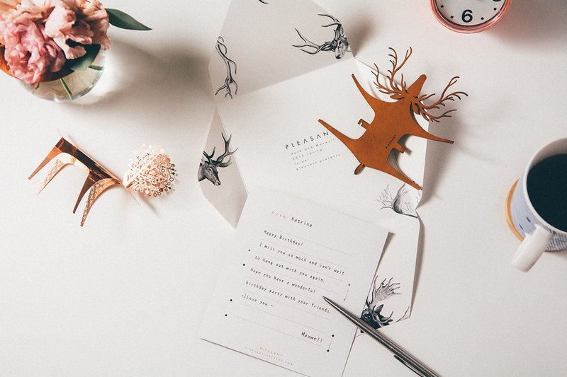 PLEASANT | 新婚快鹿礼卡 - 定制雷射刻字 (最低订量50张) - 卡片/明信片 - 真皮 红色