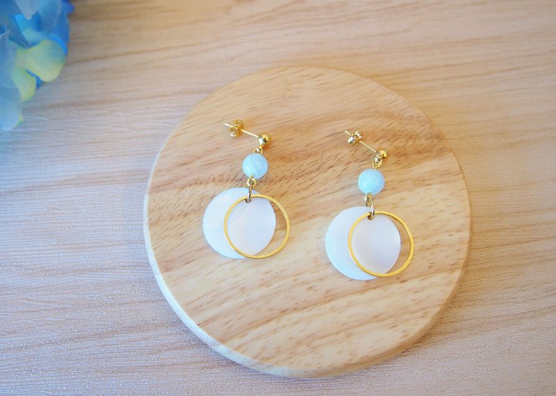 Anniewhere | 几何 | 天河石圆圆贝  (可改无耳洞夹式款) - 耳环/耳夹 - 宝石 多色