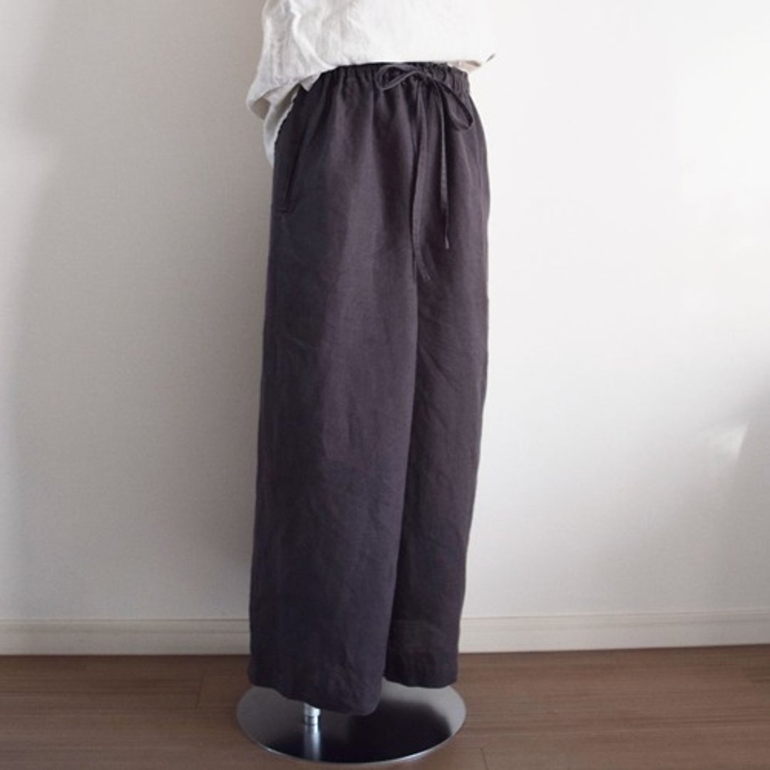 Wide easy pants with Linen that you can choose the size and length Dark gray Made to order - 女装长裤 - 其他材质 灰色