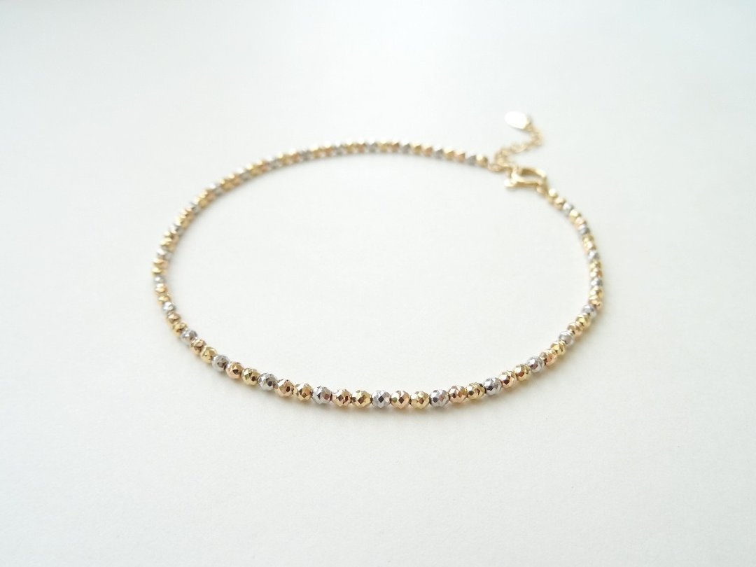 [订制] 拾捌金饰 ◆ 日本 18K 黄金玫瑰金白金迷你花式切割串珠脚链 ◆ Solid Gold - 手链/手环 - 其他金属 金色