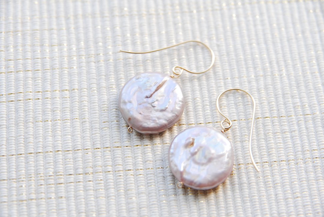 Resale Large coin pearl earrings 14kgf - 耳环/耳夹 - 珍珠 紫色