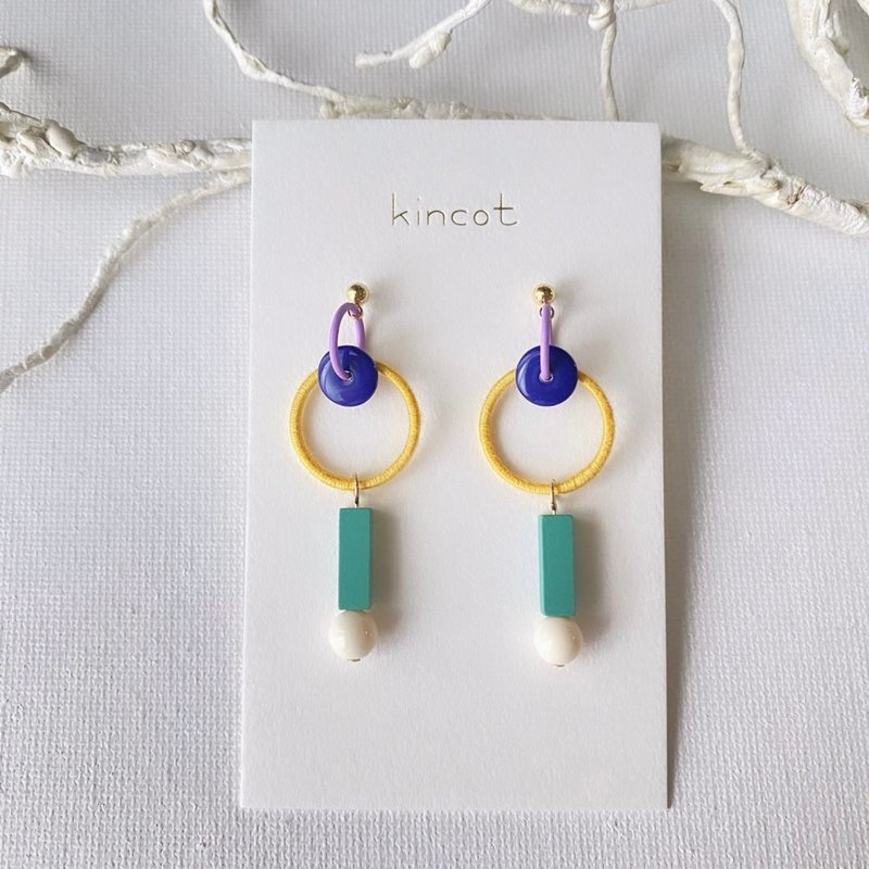 独特造型耳针・耳夹【芥末黄】 - 耳环/耳夹 - 压克力 多色