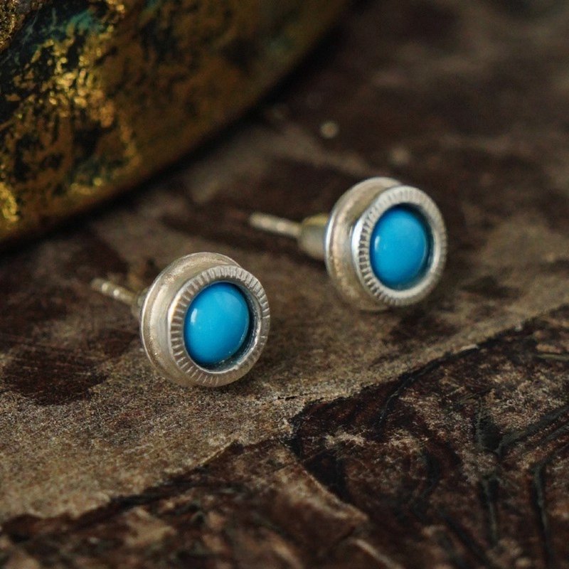 【復古銀飾】S925純銀綠松石耳環 白松石 瑪瑙 天然石耳釘 極簡 - 耳环/耳夹 - 宝石 