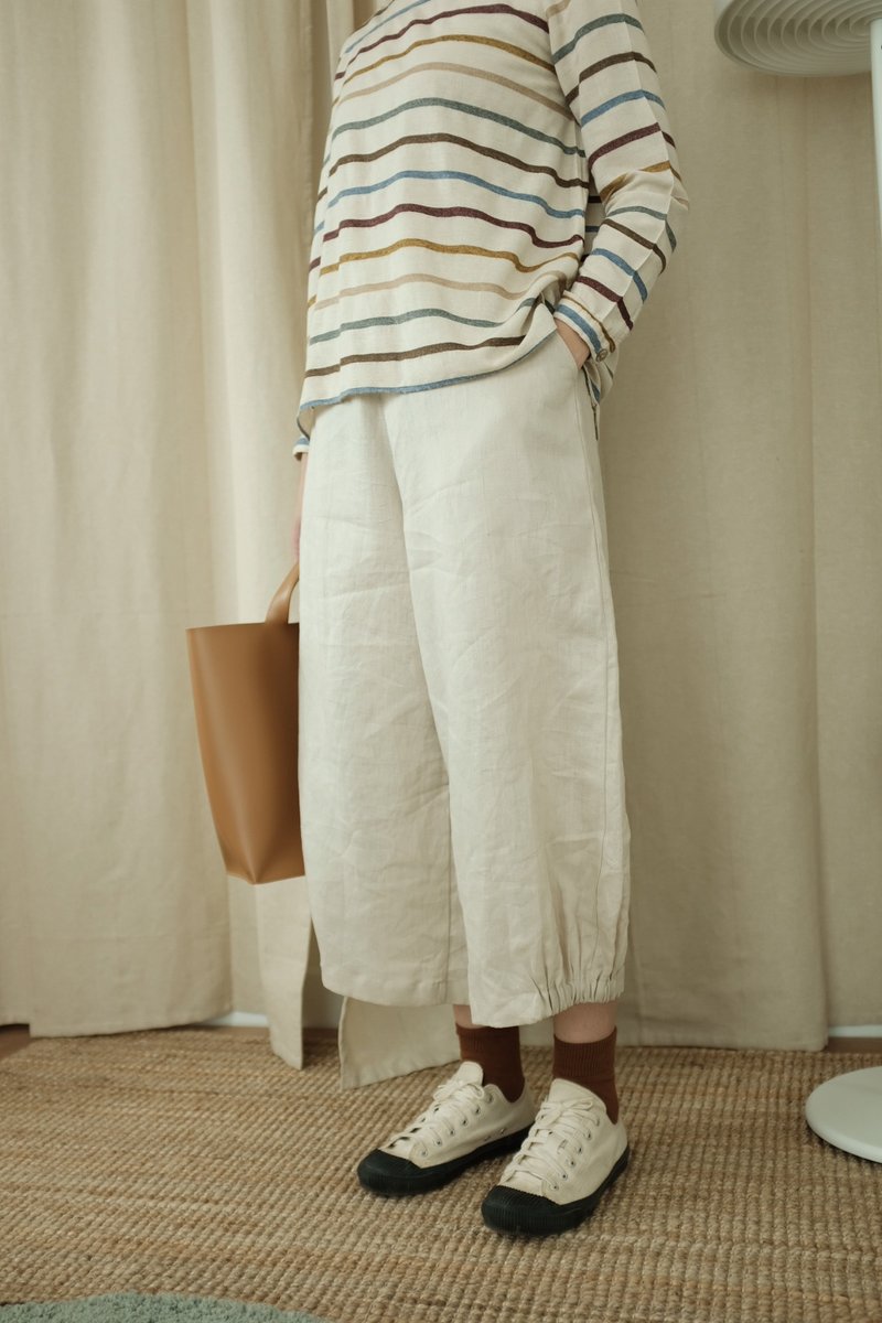 WHITEOAKFACTORY Momo loose pant - Beige linen trousers - 女装长裤 - 棉 卡其色