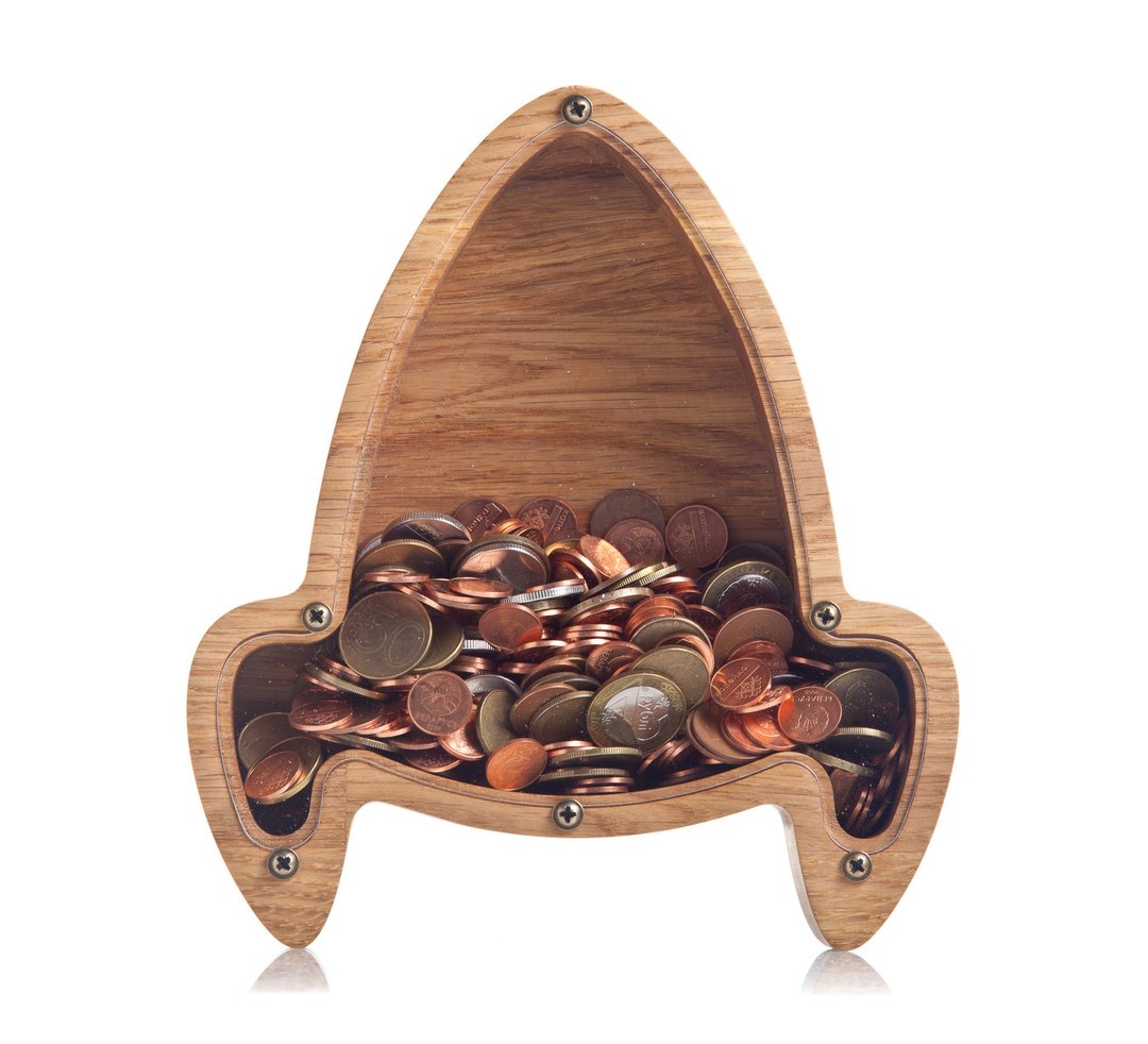 ROCKET SHIP Wooden piggy bank Spaceship nursery decor Personalized baby gift - 储蓄罐 - 木头 
