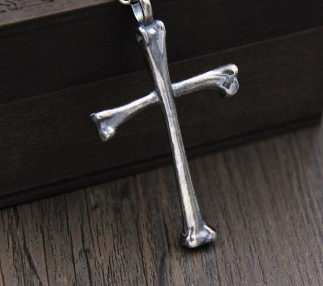 S925 Sterling Silver Designer Bones Cross Pendant Necklace without Chain - 长链 - 纯银 银色