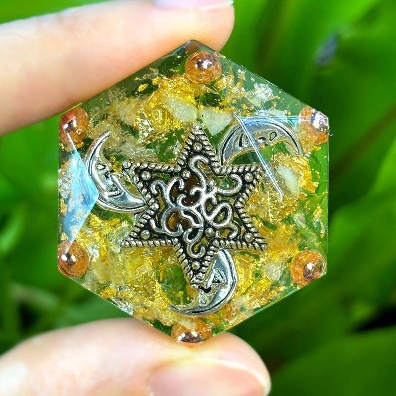 月与星之光・六边形奥刚随身能量盘 - 钥匙链/钥匙包 - 水晶 黄色