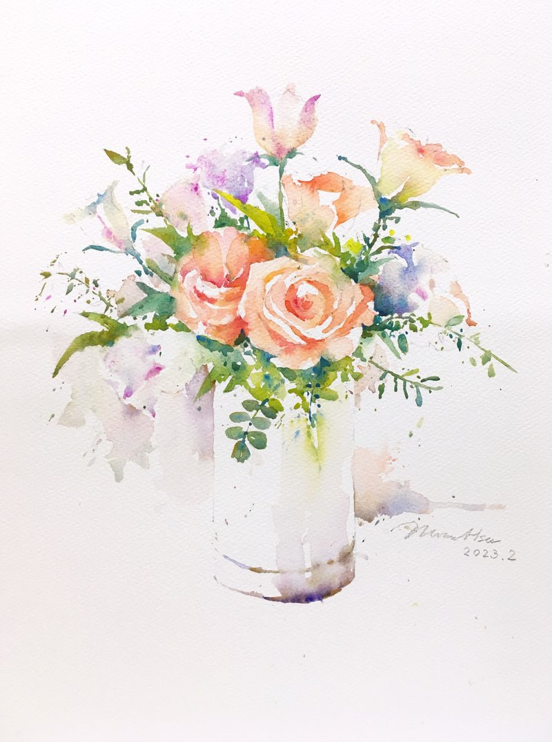 在线课程。呜呜老师的植物系水彩课-花花篇4.0(可加购材料包) - 插画/绘画/写字 - 纸 粉红色