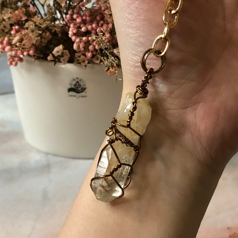 白水晶原矿钥匙圈 包挂 吊饰 - 吊饰 - 铜/黄铜 咖啡色