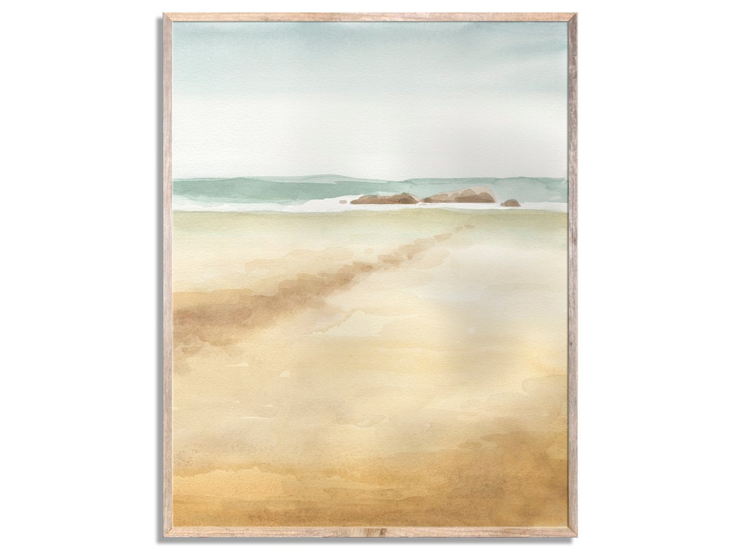 Beach Art Print Coastal Landscape Watercolor Painting Minimalist Seascape Art - 海报/装饰画/版画 - 纸 金色