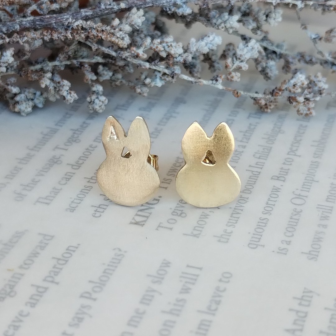 Brass Rabbit Earrings Free Engraving - 耳环/耳夹 - 铜/黄铜 金色