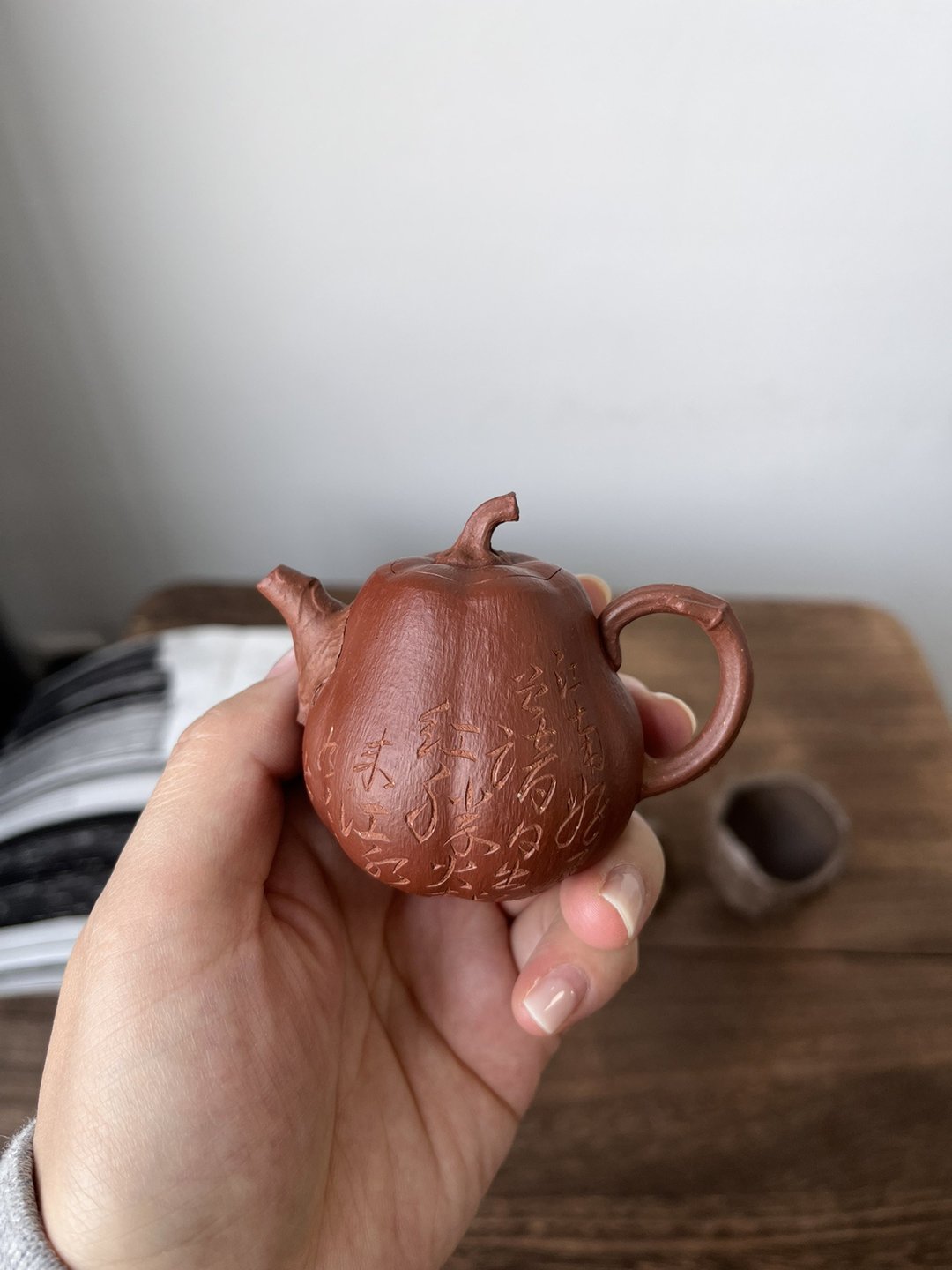 送礼紫砂壶茶壶紫砂壶高南瓜 双色款 现货实拍 全手工制作 75CC精 - 茶具/茶杯 - 陶 灰色