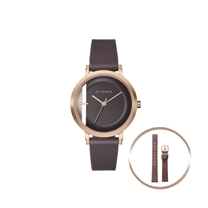 Imperfect Line 玫瑰金棕色硅胶表带手表 32mm - 赠送同款皮革 - 女表 - 不锈钢 金色