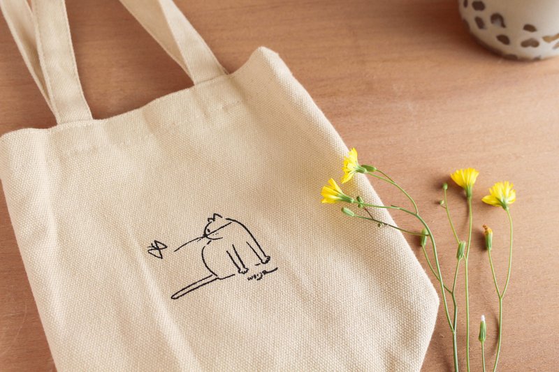 手工绢印饮料袋-  奶茶色的猫 - 随行杯提袋/水壶袋 - 其他材质 卡其色