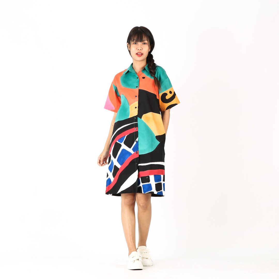 Dress Shirt Cotton Hand Paint Collection Land Of Art SS24-12 - 洋装/连衣裙 - 棉 多色