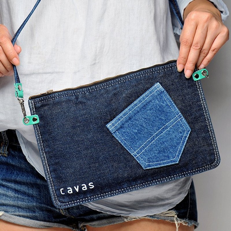 Pad肩背袋 + 丹宁布背带 - 平板/电脑保护壳 - 棉．麻 蓝色