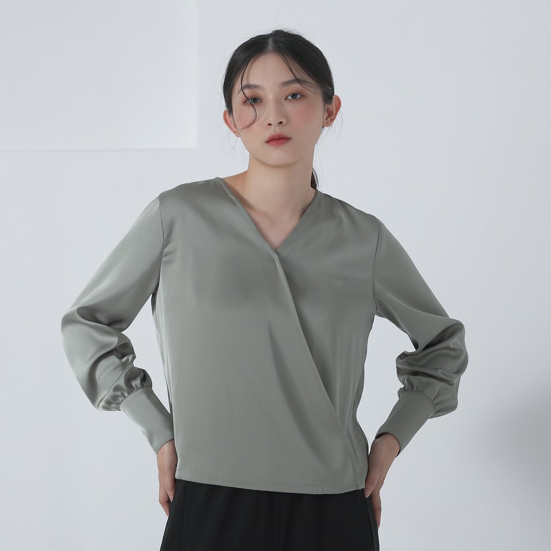 Xiangsi_相思交错上衣_22AF002_绿 - 女装衬衫 - 聚酯纤维 绿色