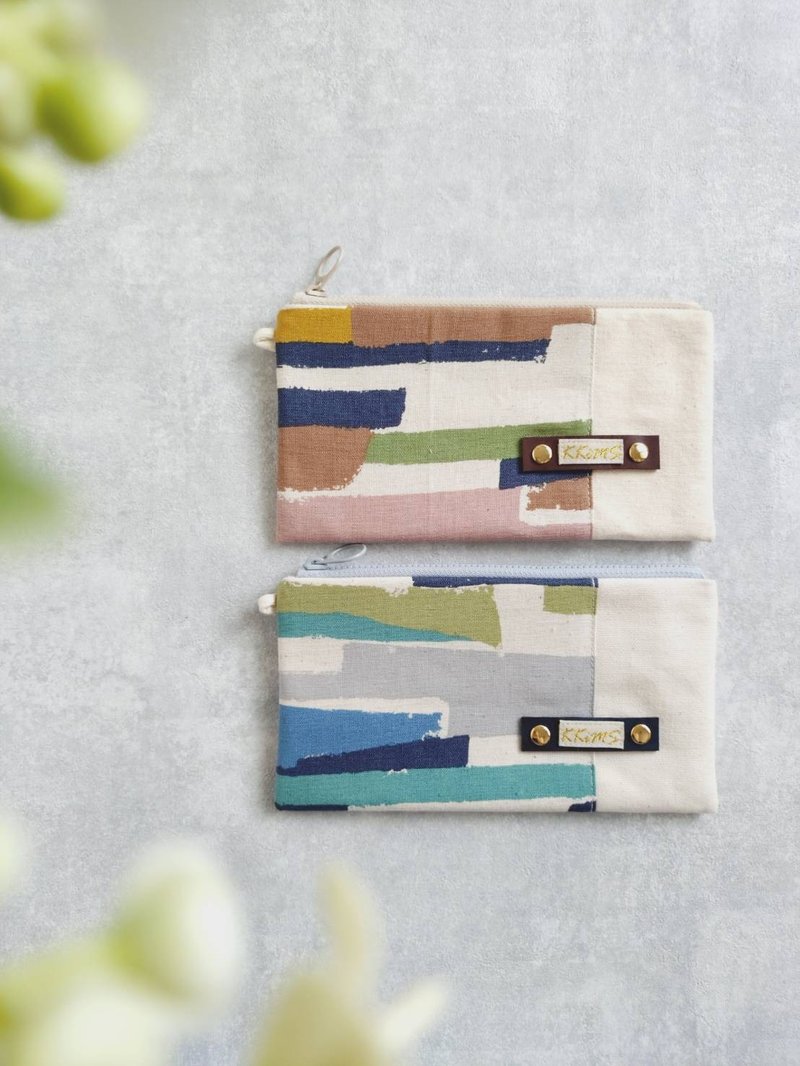 【FAW/万用长夹(中)】手绘风多彩条纹 日本布 帆布 内有隔层! - 铅笔盒/笔袋 - 棉．麻 多色