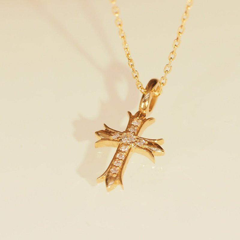 18K金迷你钻石十字项链18K Gold Mini Diamond Spreading Cross N - 项链 - 贵金属 
