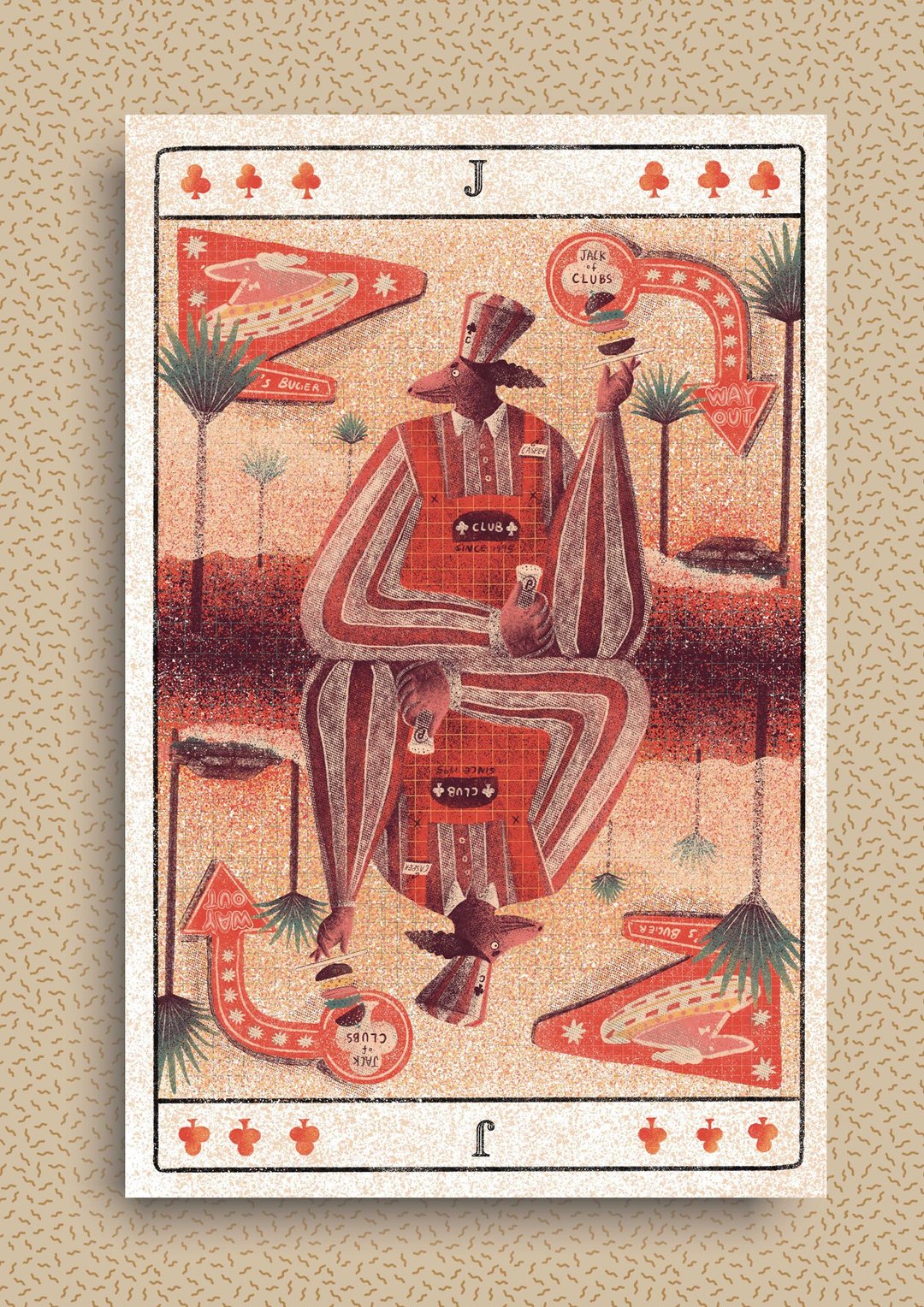 Sophia Ji 微喷画作 | 扑克牌系列 | 梅花杰克 - 海报/装饰画/版画 - 纸 红色