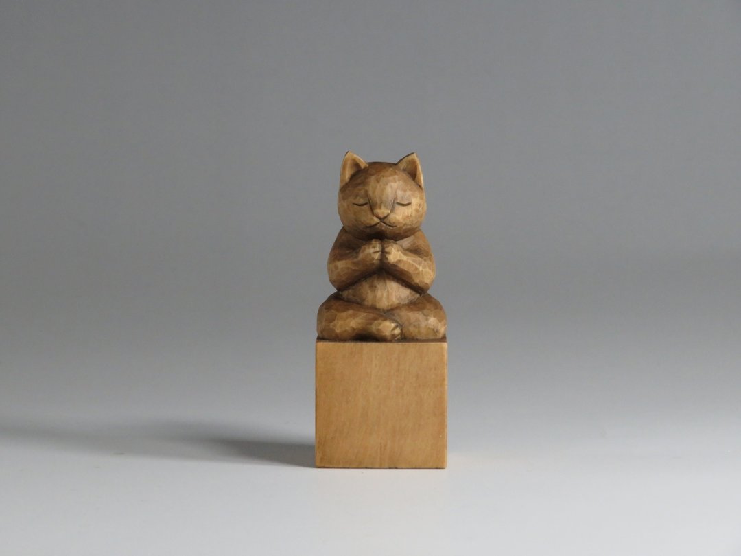 佛系猫咪 合掌猫 木雕 A1220 - 摆饰 - 木头 咖啡色
