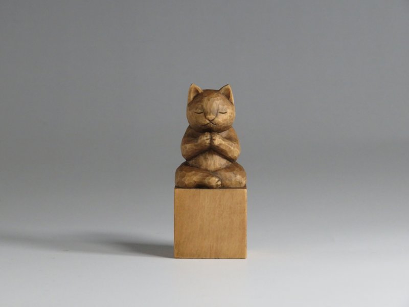 佛系猫咪 合掌猫 木雕 A1220 - 摆饰 - 木头 咖啡色