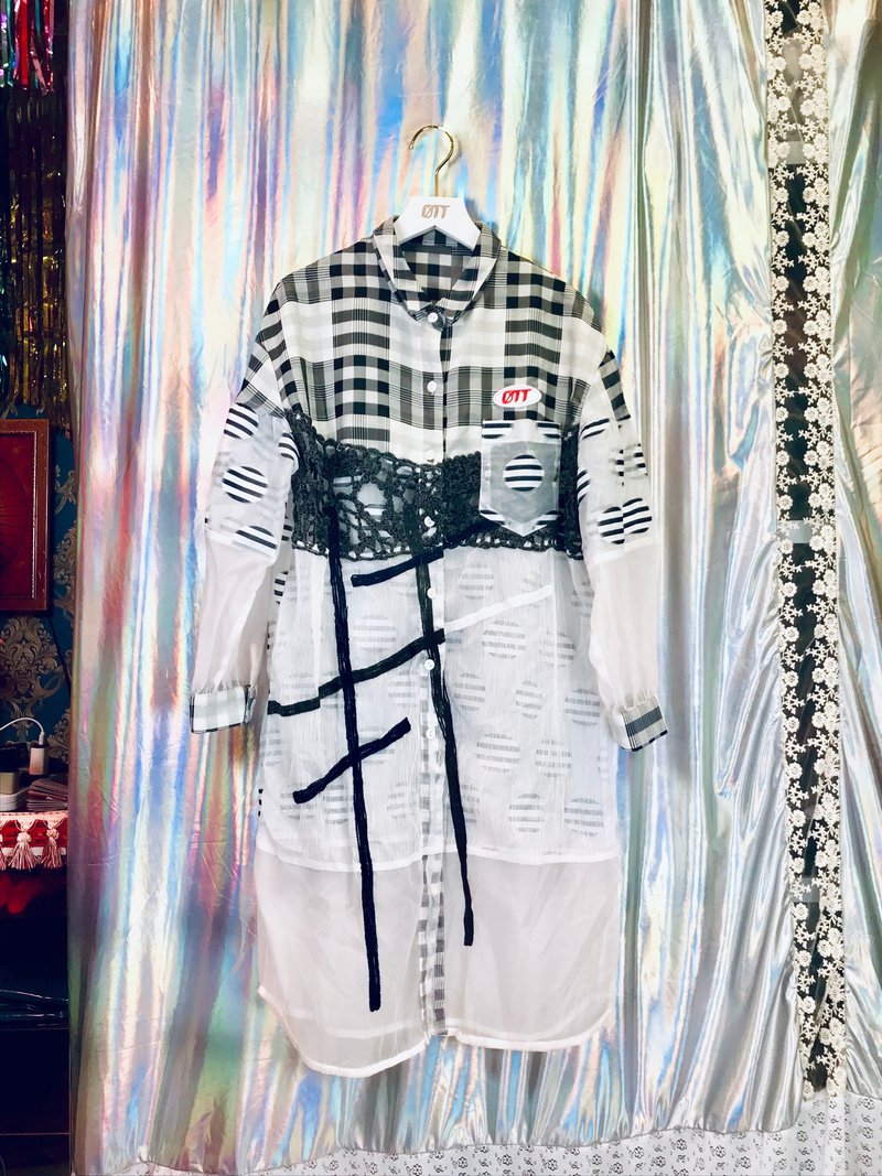 OTT独一无二•Unique*Preppy学院风绣花手抅假两件长恤衫* - 女装衬衫 - 其他材质 白色