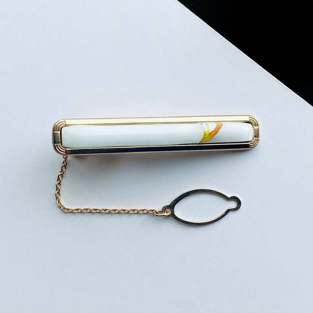 Halley [Gold] Cloisonne Tie Clip Pure Silver Wire Cloisonne 18kgf - 领带/领带夹 - 其他材质 金色