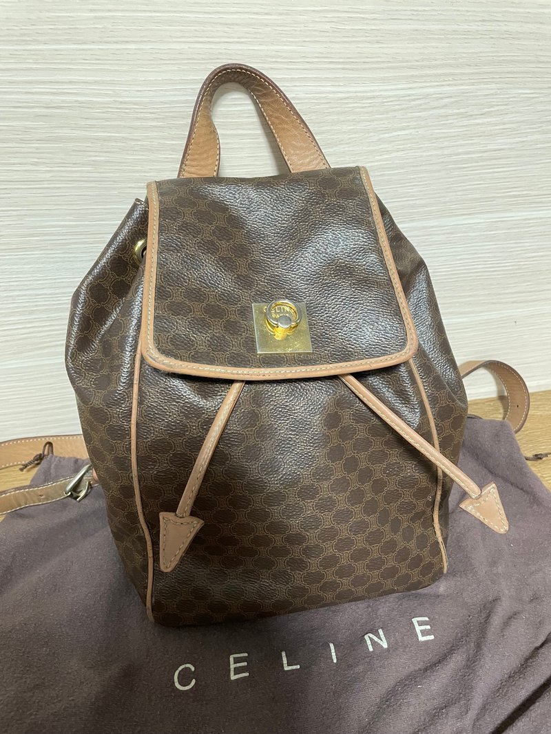 Celine Macadam Triomphe Backpack 赛琳中古棕花背包 - 后背包/双肩包 - 真皮 咖啡色