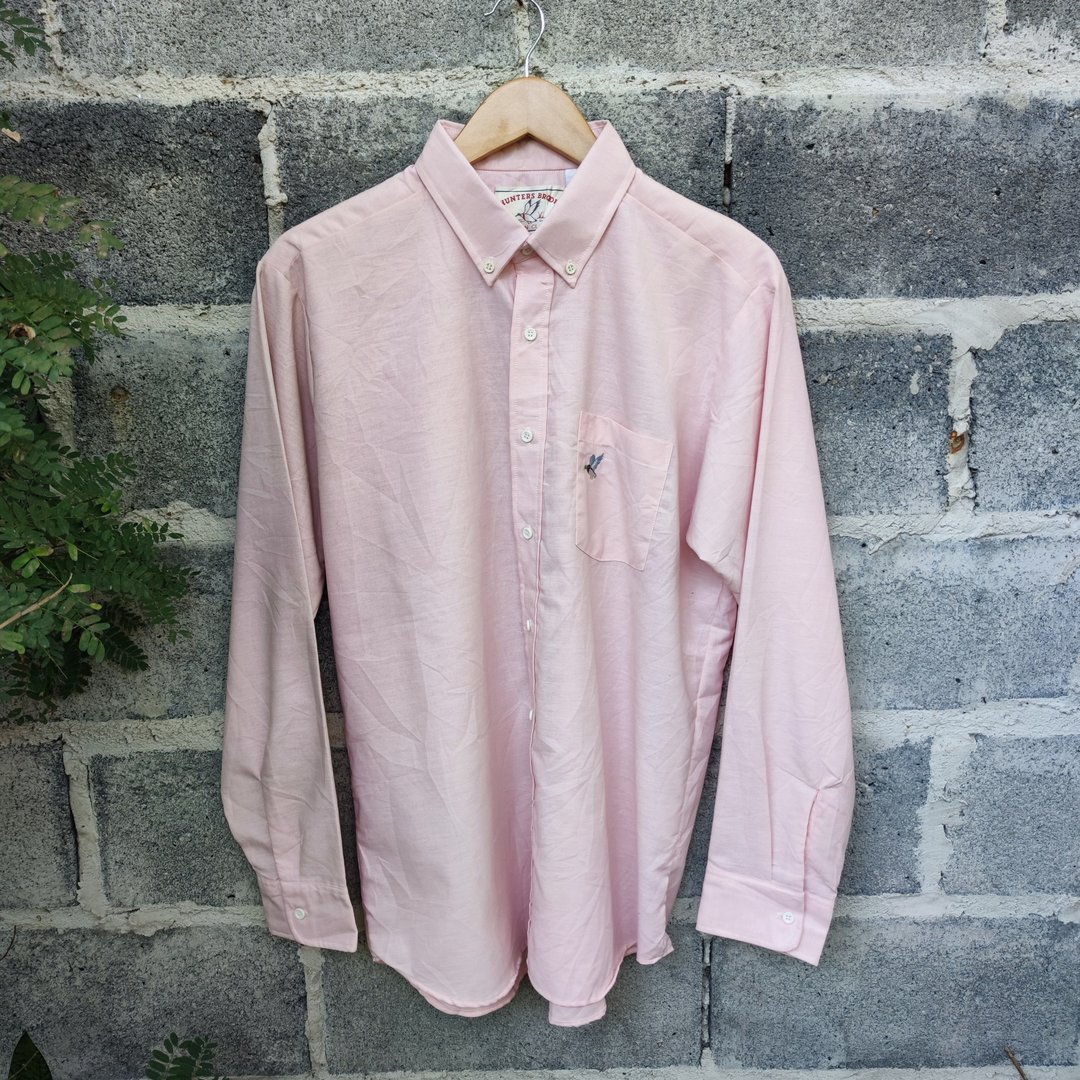 Vintage 70s Hunter Brook Southern Classics Button Down Cotton Blend Shirt - 男装衬衫 - 棉 粉红色