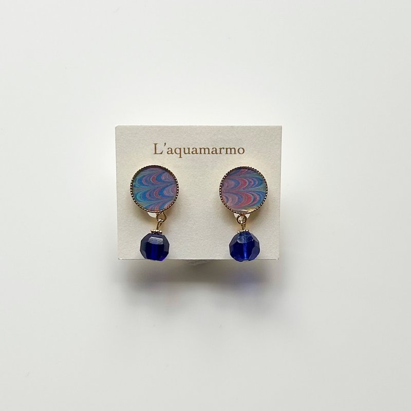 大理石图案耳环 - 耳环/耳夹 - 铜/黄铜 蓝色