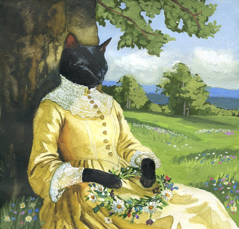 复古水彩猫咪肖像画 - 墙贴/壁贴 - 纸 绿色