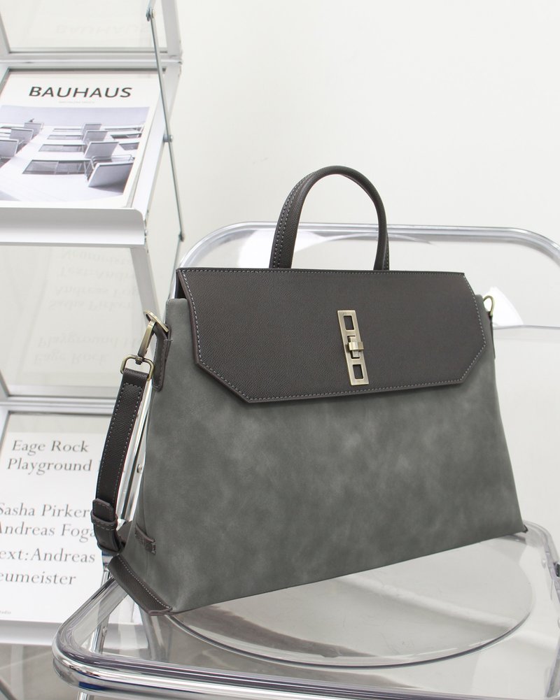 上班族简约素皮革Skylar侧背包/ 笔电包 / 多间格 炭灰 - 电脑包 - 人造皮革 灰色