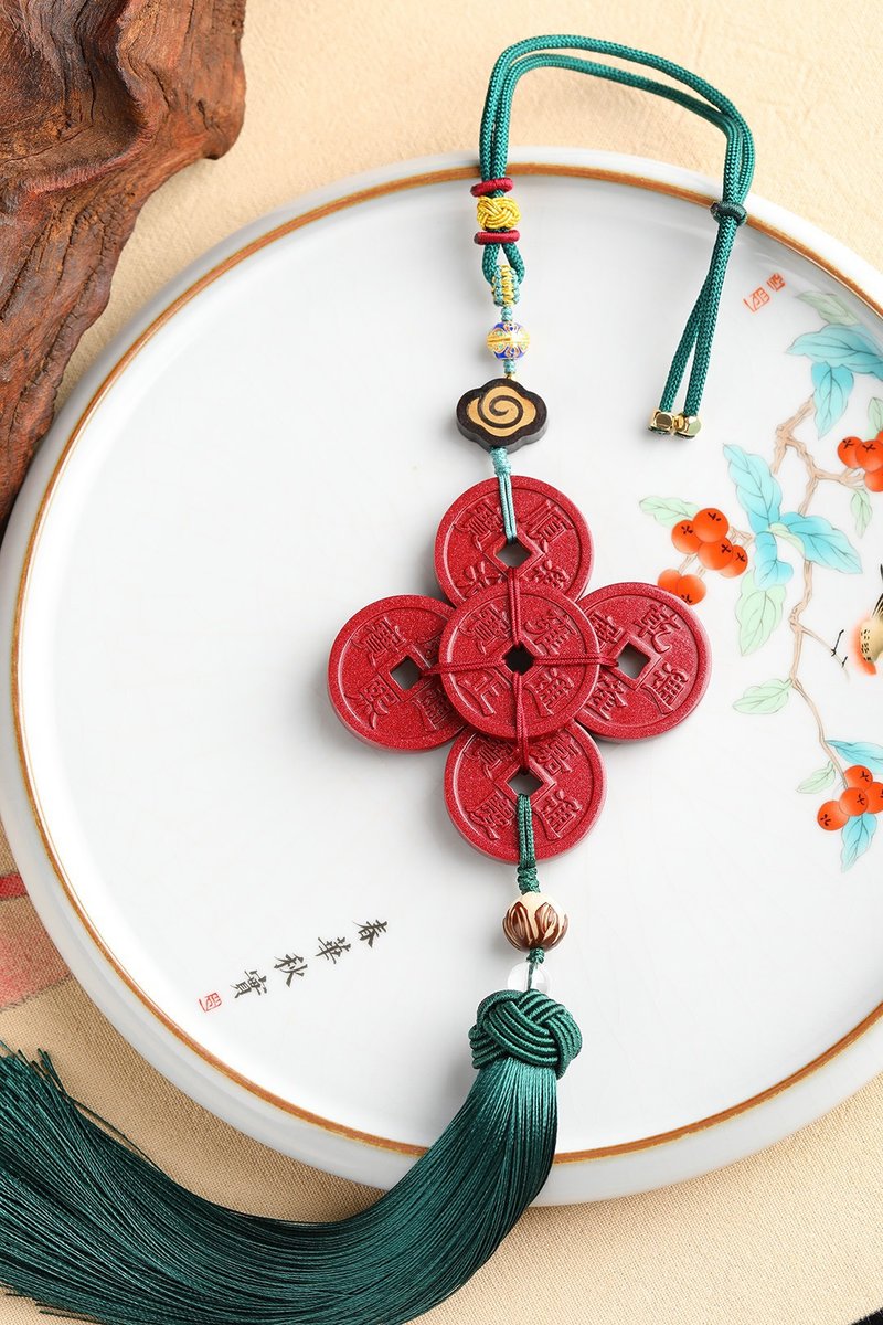 天然原矿朱砂精品紫金砂五帝钱车挂 精工原创 朱砂含量95以上 - 钥匙链/钥匙包 - 宝石 