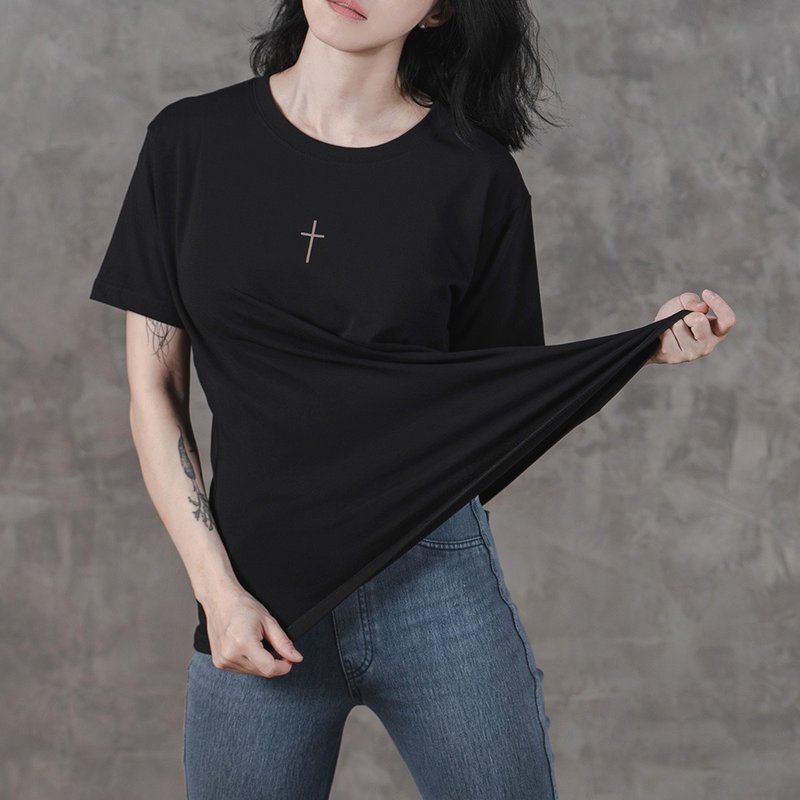 【新品】小十字上衣 男女不拘 - 女装 T 恤 - 棉．麻 黑色