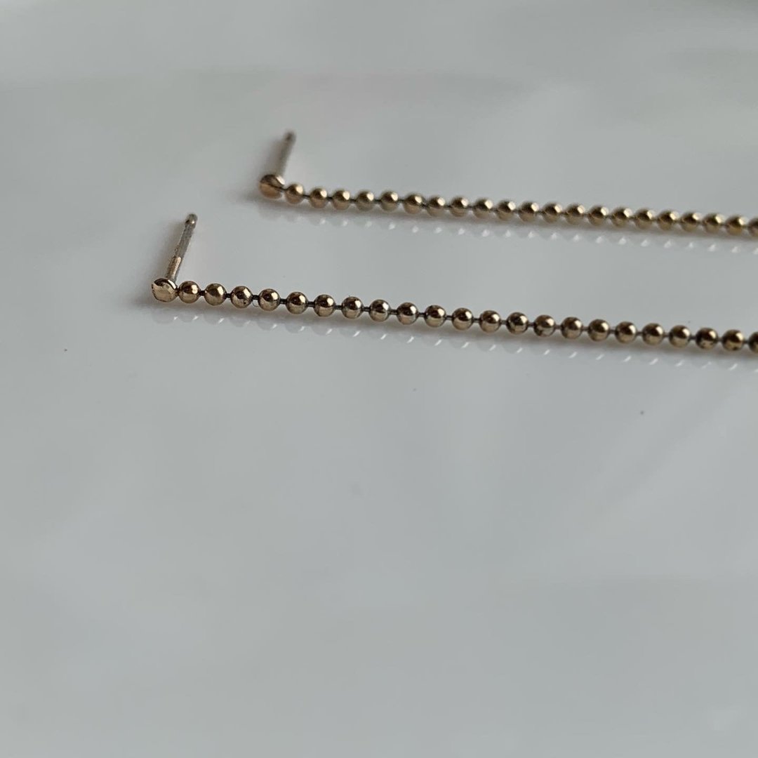 14kgf Ball chain earrings - 耳环/耳夹 - 贵金属 金色