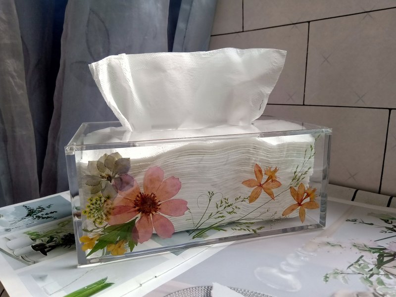 幸福手作, 手作押花面纸盒, 典雅小款 - 纸巾盒 - 压克力 多色