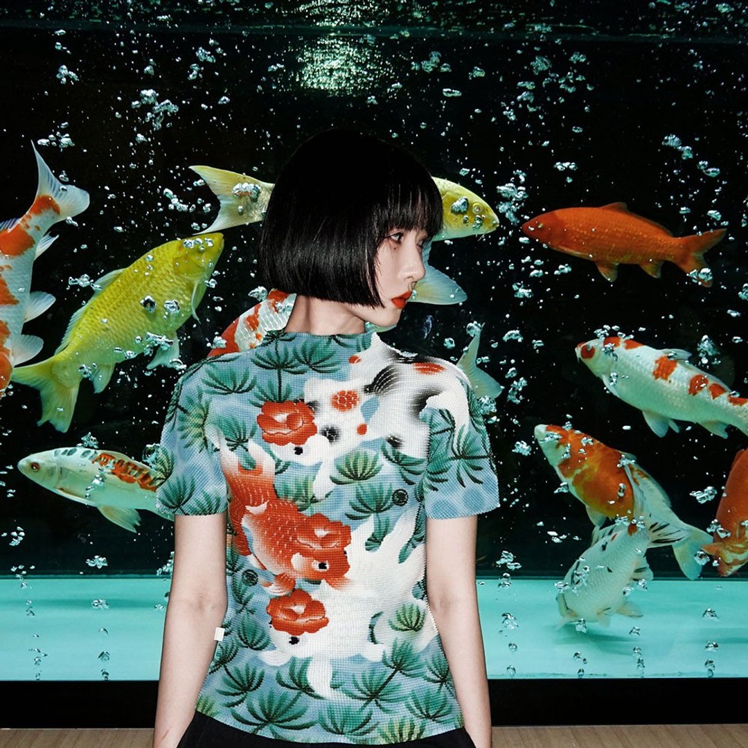 夏季限定设计中华风金鱼图案摩登新中式蓝色复古上衣夏日写真出片 - 女装 T 恤 - 聚酯纤维 多色