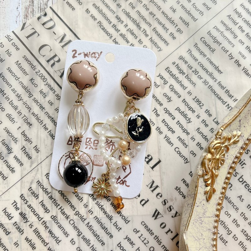 wow Handmade-情书 刺绣缎带 2way钮扣耳环 - 耳环/耳夹 - 其他材质 