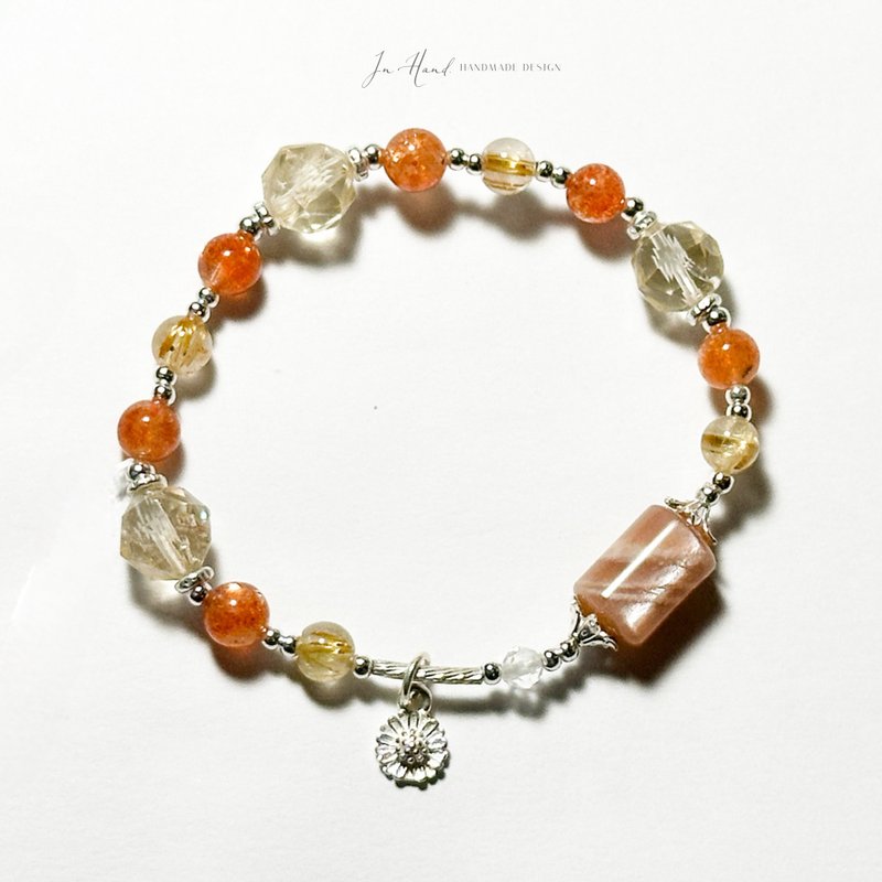 暖阳麦秆菊-太阳石.橙月光石.钛晶-纯银设计手链 - 手链/手环 - 水晶 橘色