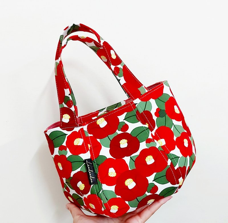 山茶花【南瓜包】手作南瓜手提包-手提袋-外出包-礼物送礼/便当袋 - 手提包/手提袋 - 棉．麻 红色