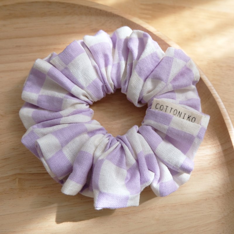 手工发圈 / 薰衣草紫与白色格纹 - 发饰 - 亚麻 紫色