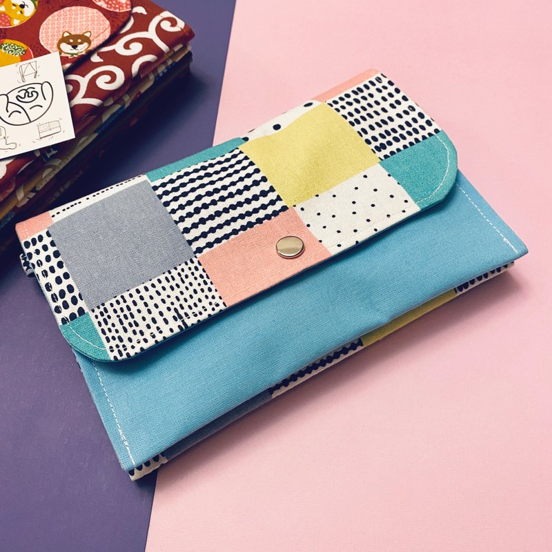 【粉蓝 北欧风格 几何格子】 证件包 杂物 文件 口罩收纳 - 化妆包/杂物包 - 棉．麻 蓝色