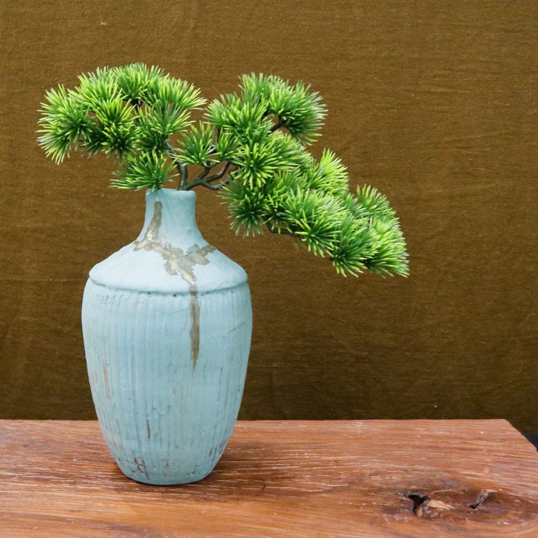 松落天青 电烧 手工创意茶席花器 摆饰 花瓶 - 花瓶/陶器 - 陶 蓝色