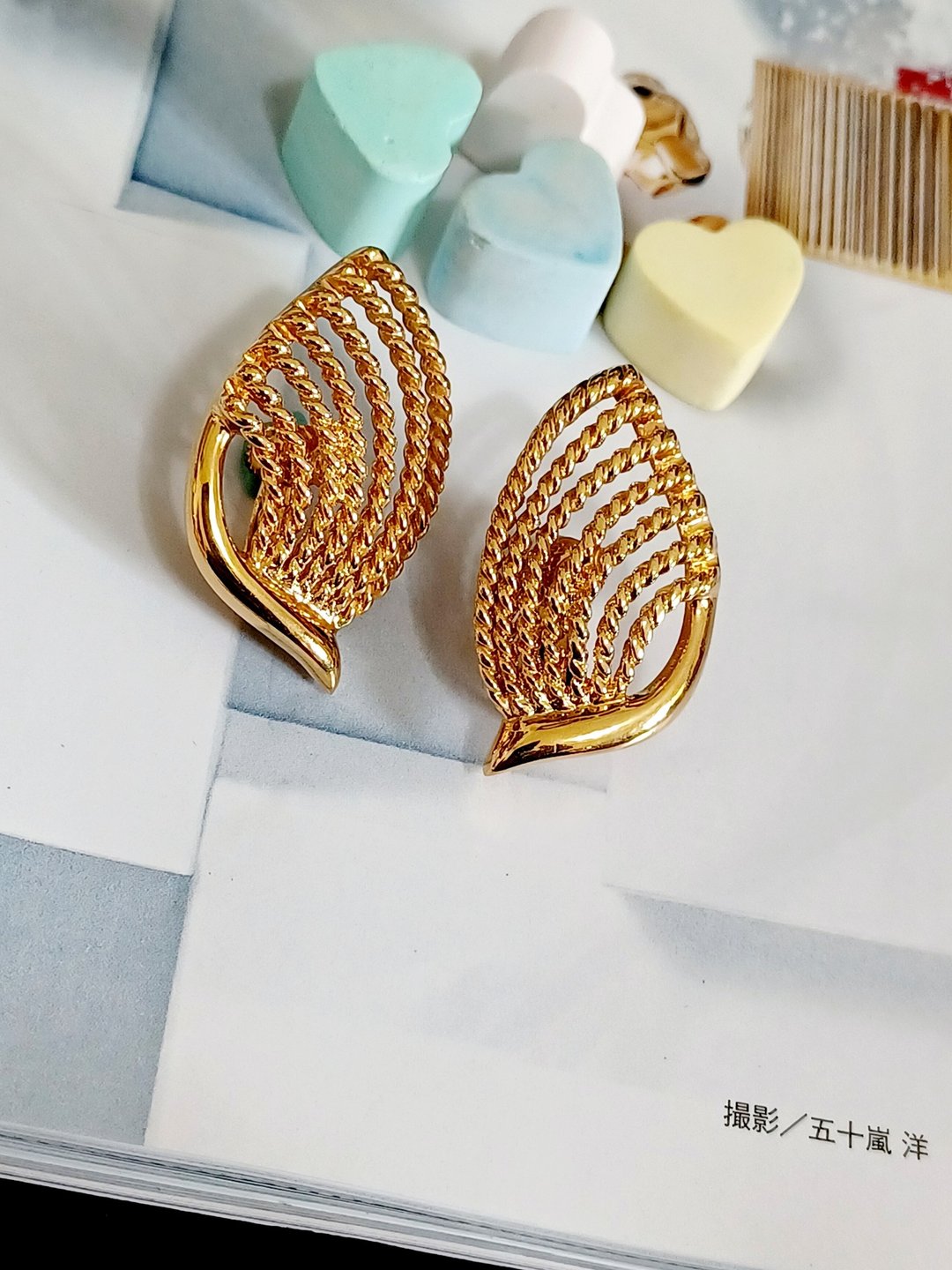 vintage jewelry  NAPIER 金色篓空叶形 夹式耳环 - 耳环/耳夹 - 其他金属 