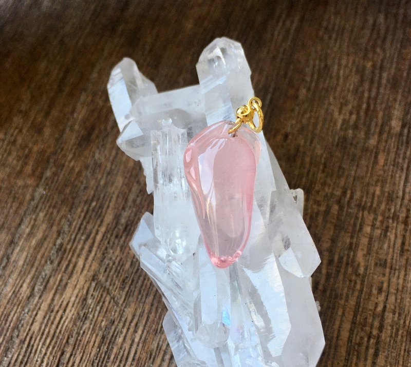 高品质巴西浓色星光粉晶14K金坠子 - 项链 - 宝石 粉红色